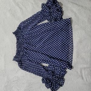 CeCe Navy with White Polka Dots Blouse (S)